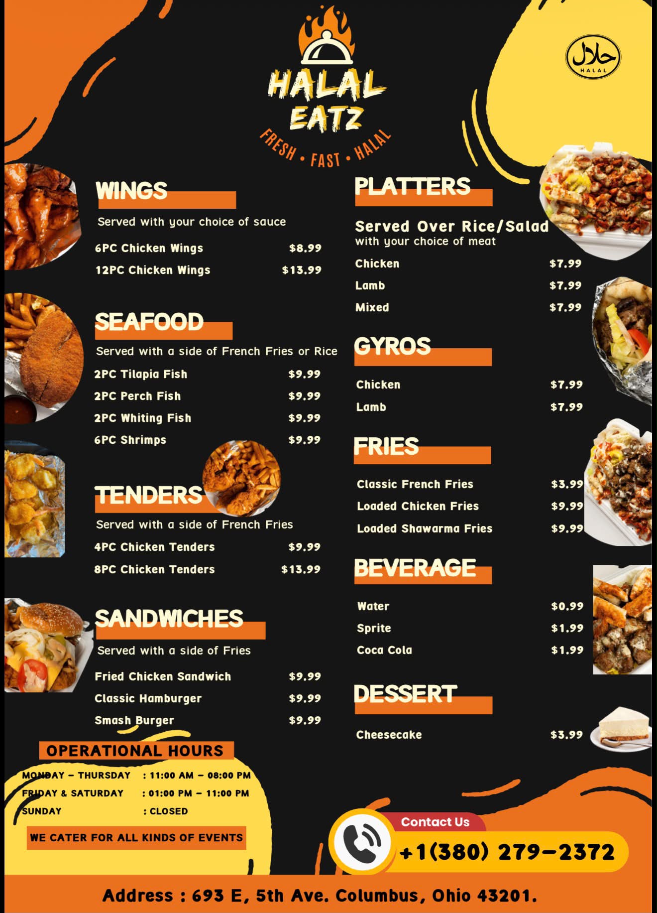 Halal Eatz Columbus Food Cart Menu